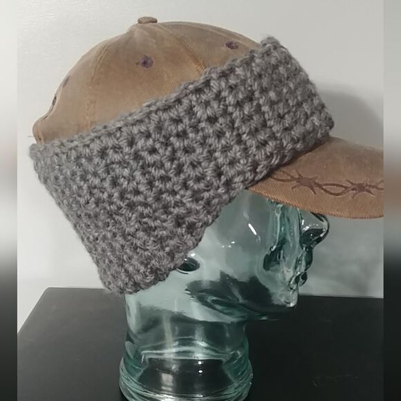 Just in! Handmade Crocheted Contoured Unisex Headband/Earwarmer Dark Grey - Picture 1 of 8